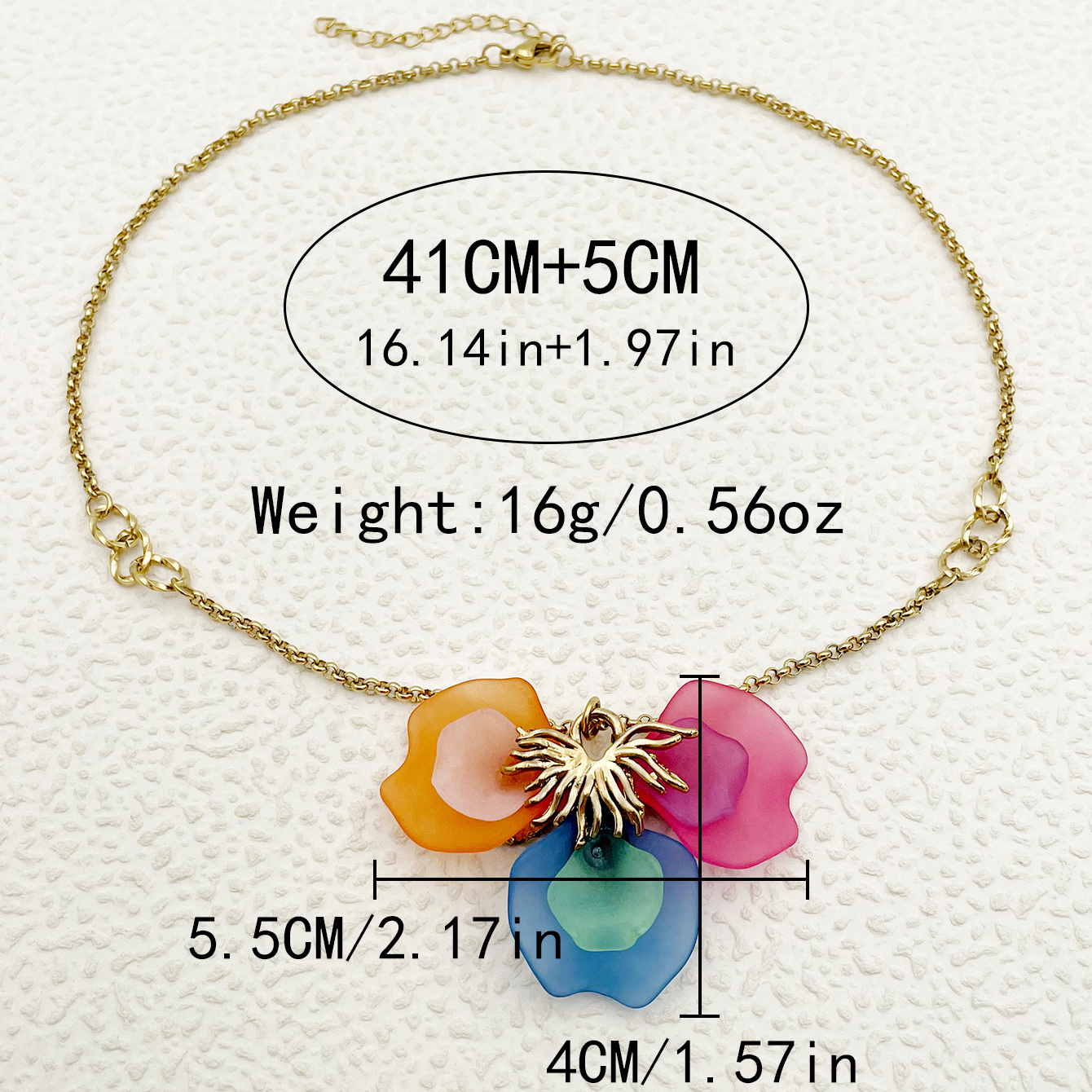 304 Stainless Steel Arylic 14K Gold Plated Casual Commute Plating Petal Acrylic Necklace display picture 3