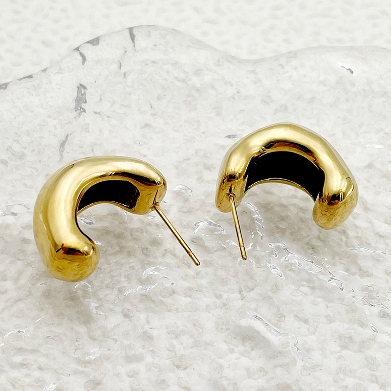 1 Pair Elegant Simple Style C Shape Plating 304 Stainless Steel 14K Gold Plated Earrings display picture 2