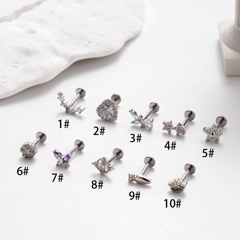 1 Piece Ear Cartilage Rings & Studs Simple Style Heart Shape Flower Bow Knot Pure Titanium Copper Inlay Zircon display picture 8