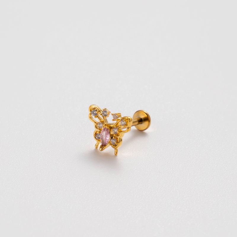 1 Piece Ear Cartilage Rings & Studs Simple Style Heart Shape Flower Bow Knot Pure Titanium Copper Inlay Zircon display picture 3