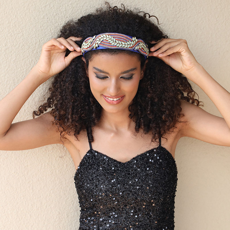 Rétro Rond Chiffon Incruster Strass Bande De Cheveux display picture 3