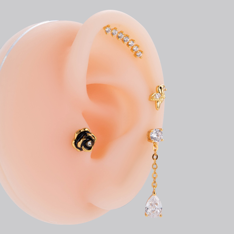 1 Piece Ear Cartilage Rings & Studs Simple Style Water Droplets Flower Snake Pure Titanium Copper Inlay Zircon display picture 1