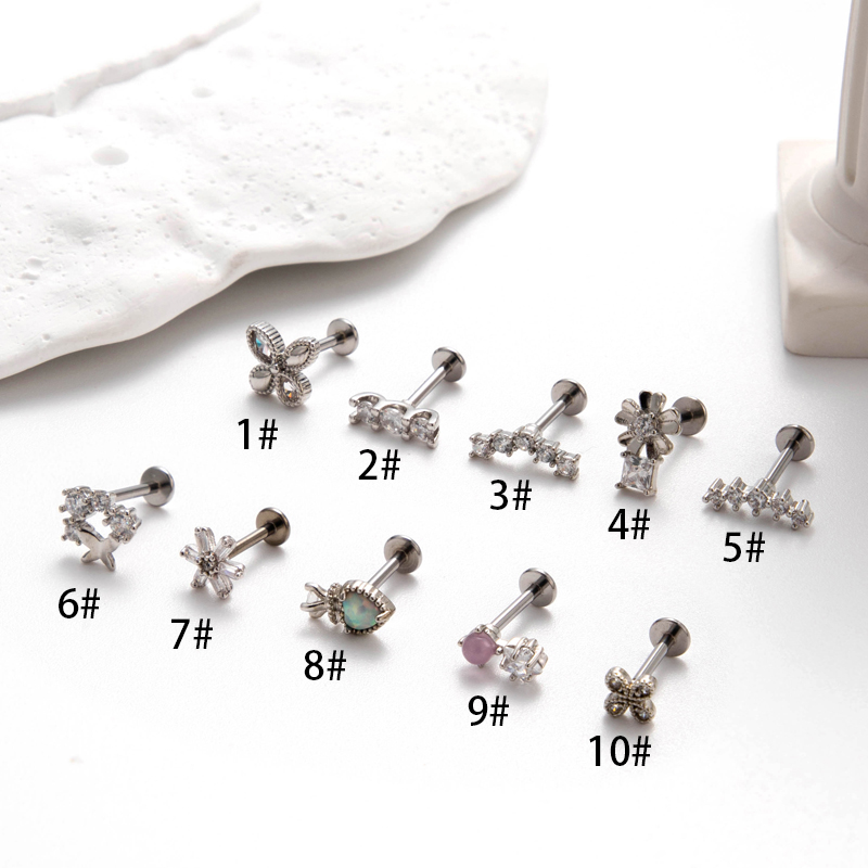 1 Piece Ear Cartilage Rings & Studs Simple Style Flower Butterfly Pure Titanium Copper Inlay Zircon display picture 4