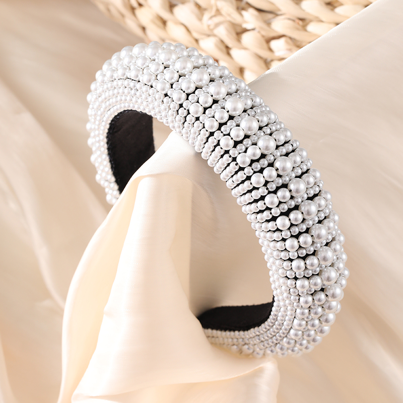 Simple Style Solid Color Cloth Inlay Pearl Hair Band display picture 9