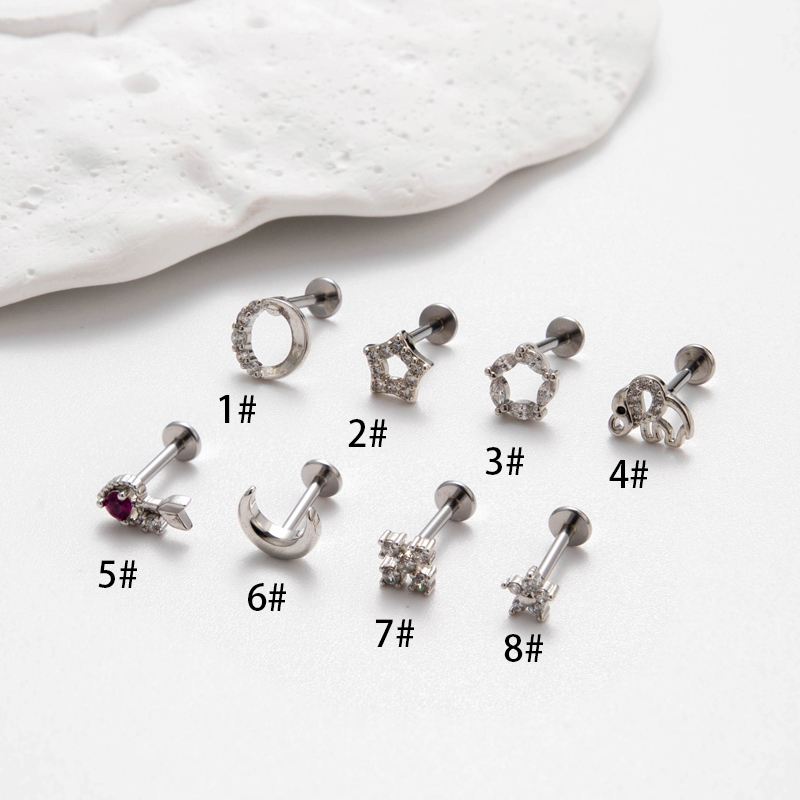 1 Piece Ear Cartilage Rings & Studs Simple Style Star Moon Flower Pure Titanium Copper Inlay Zircon display picture 4