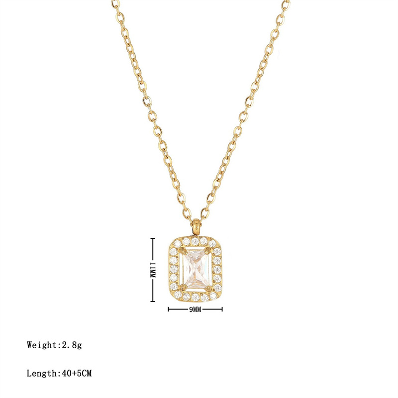 Simple Style Rectangle Stainless Steel Plating Inlay Zircon White Gold Plated Gold Plated Pendant Necklace display picture 2