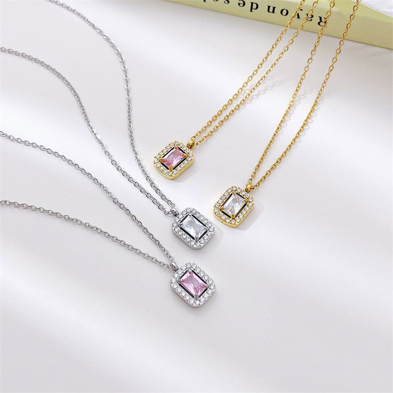 Simple Style Rectangle Stainless Steel Plating Inlay Zircon White Gold Plated Gold Plated Pendant Necklace display picture 3