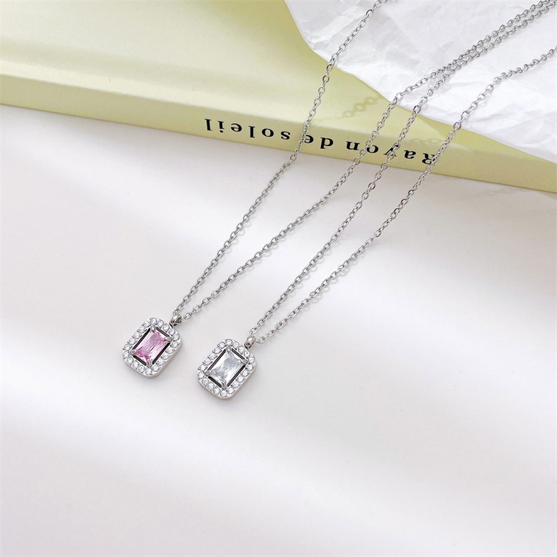 Simple Style Rectangle Stainless Steel Plating Inlay Zircon White Gold Plated Gold Plated Pendant Necklace display picture 4