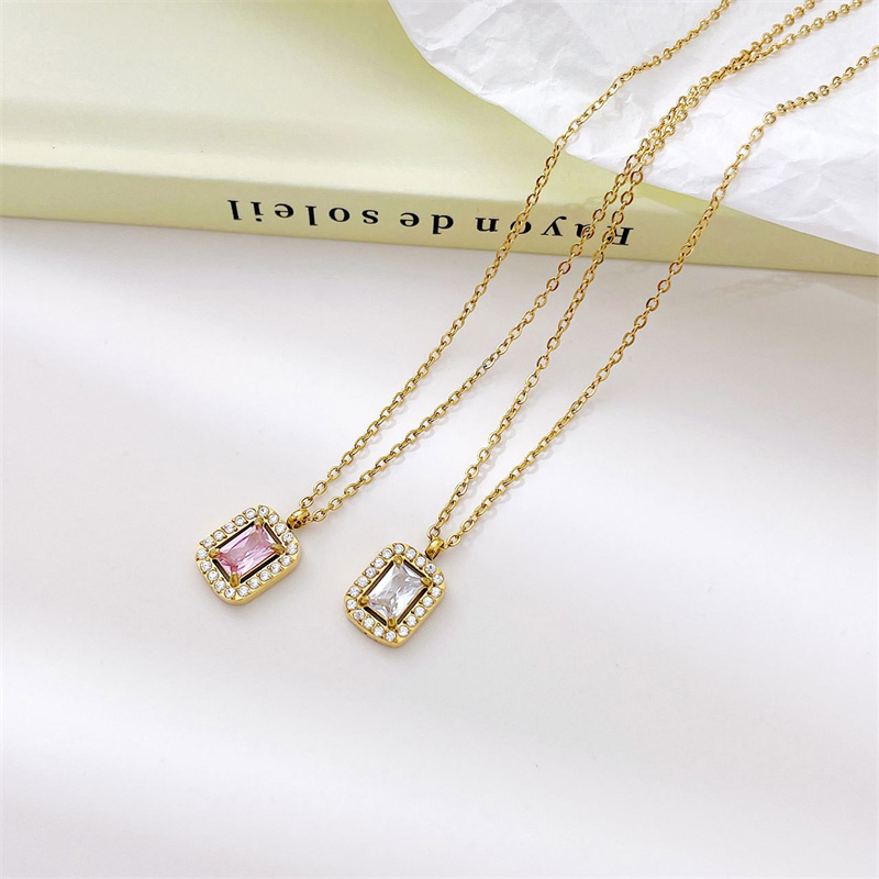 Simple Style Rectangle Stainless Steel Plating Inlay Zircon White Gold Plated Gold Plated Pendant Necklace display picture 5