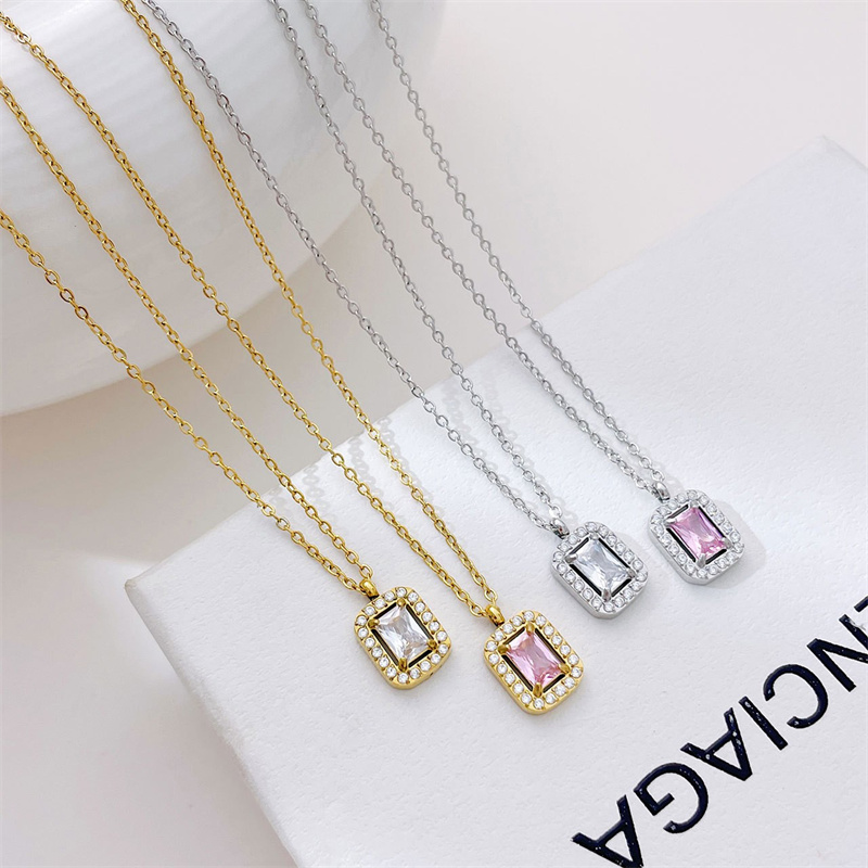 Simple Style Rectangle Stainless Steel Plating Inlay Zircon White Gold Plated Gold Plated Pendant Necklace display picture 6