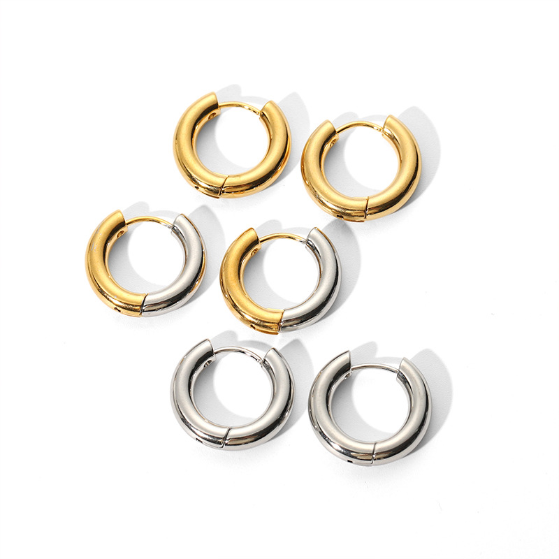1 Pair Classic Style Round Polishing Plating 304 Stainless Steel Hoop Earrings display picture 1