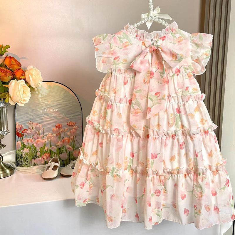 Princess Ditsy Floral Lace Bowknot Polyester Girls Dresses display picture 1