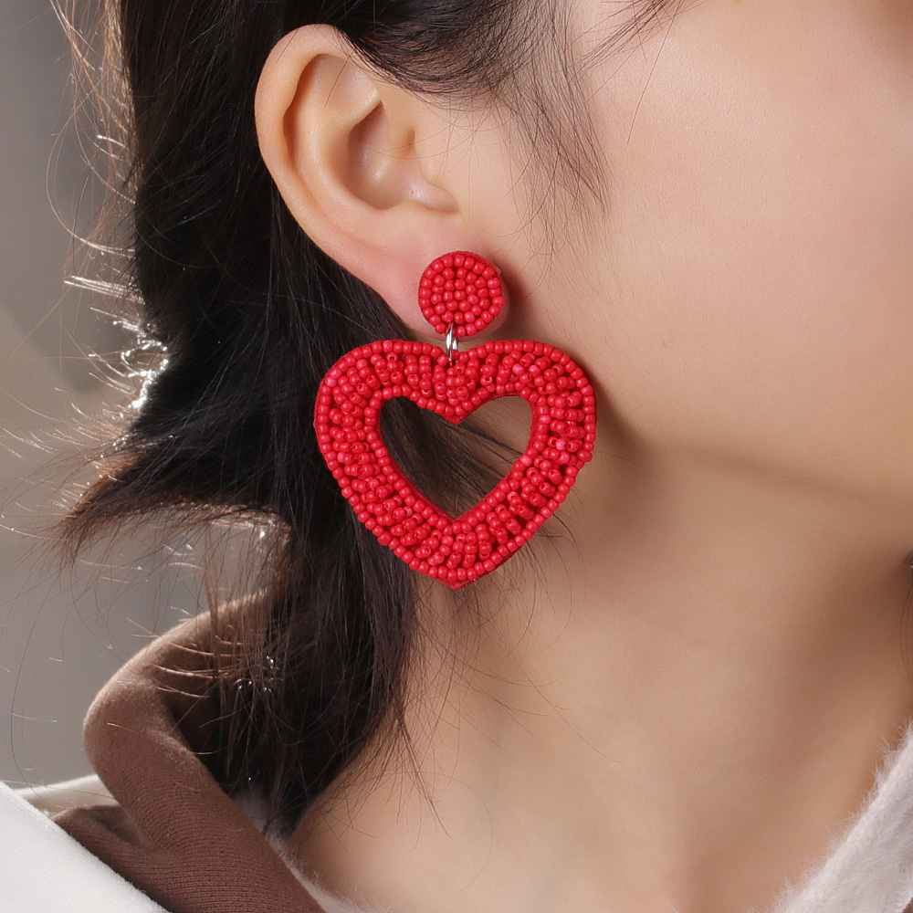 1 Pair Sweet Heart Shape Stainless Steel Cloth Glass Drop Earrings display picture 1