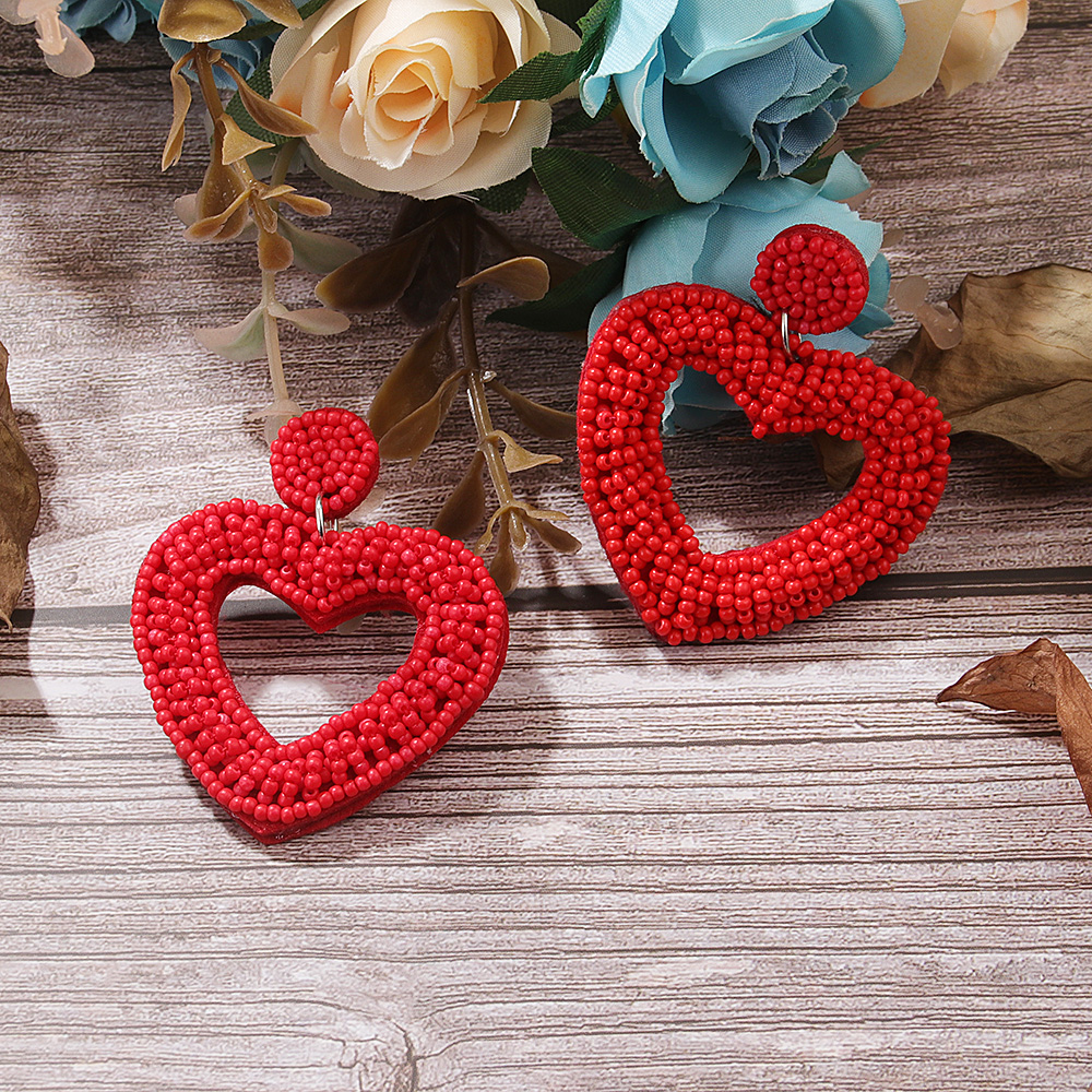 1 Pair Sweet Heart Shape Stainless Steel Cloth Glass Drop Earrings display picture 3