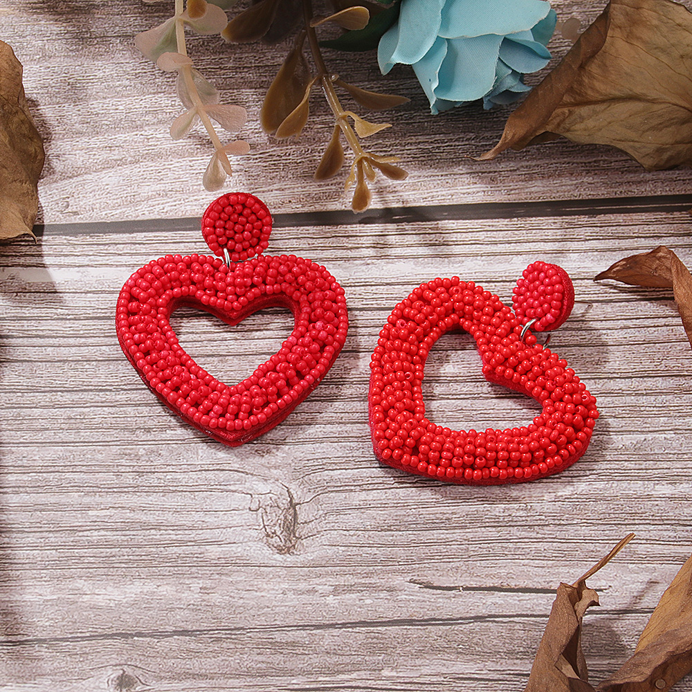 1 Pair Sweet Heart Shape Stainless Steel Cloth Glass Drop Earrings display picture 4