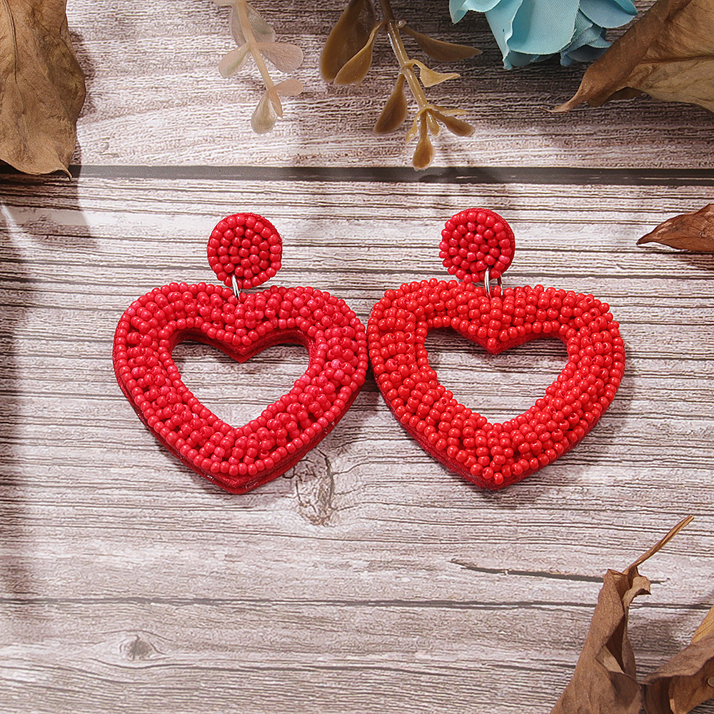 1 Pair Sweet Heart Shape Stainless Steel Cloth Glass Drop Earrings display picture 2