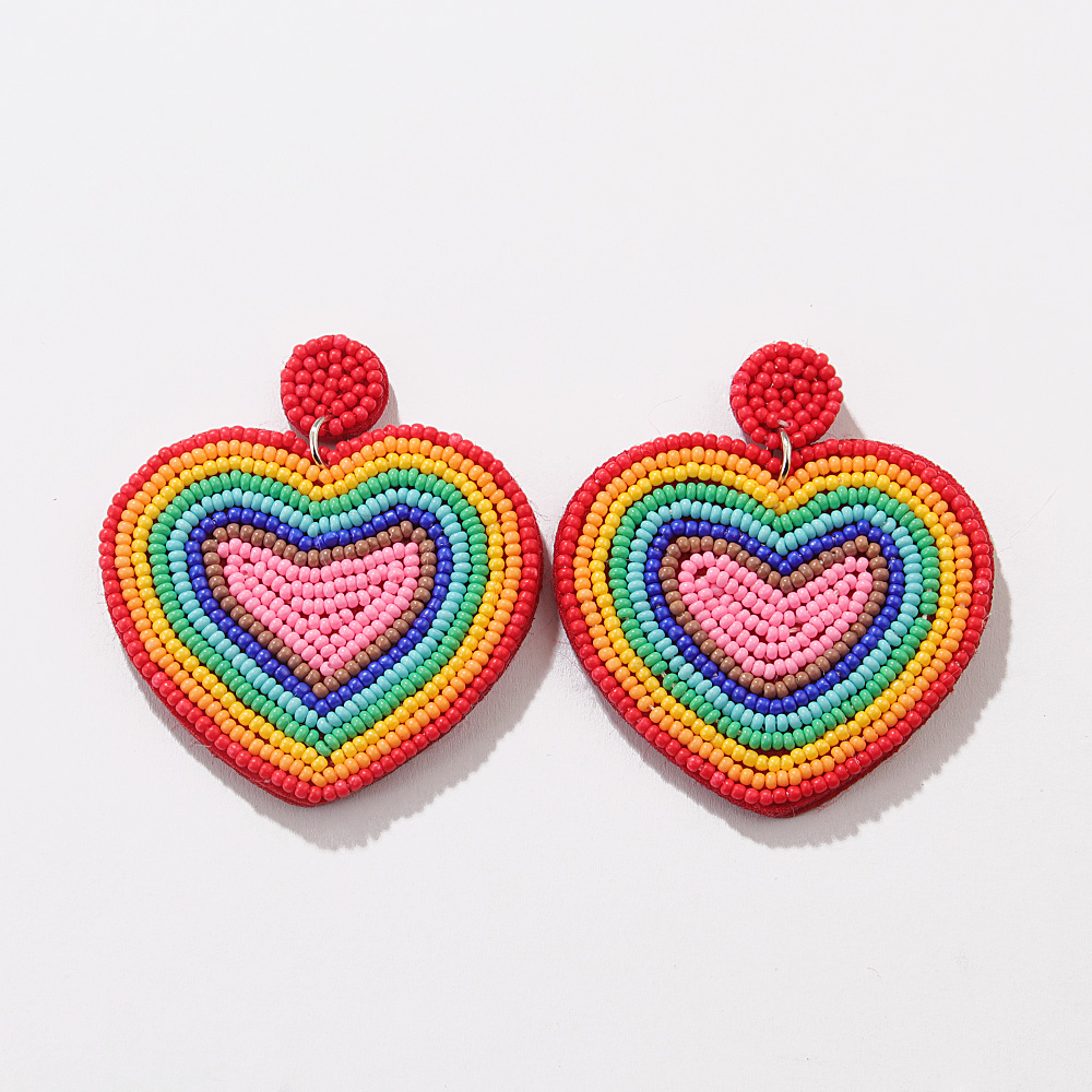 1 Pair Casual Sweet Artistic Rainbow Heart Shape Cloth Seed Bead Drop Earrings display picture 6