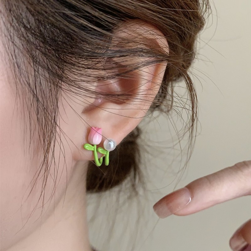 1 Pair Korean Style Flower Enamel Alloy Ear Studs display picture 5