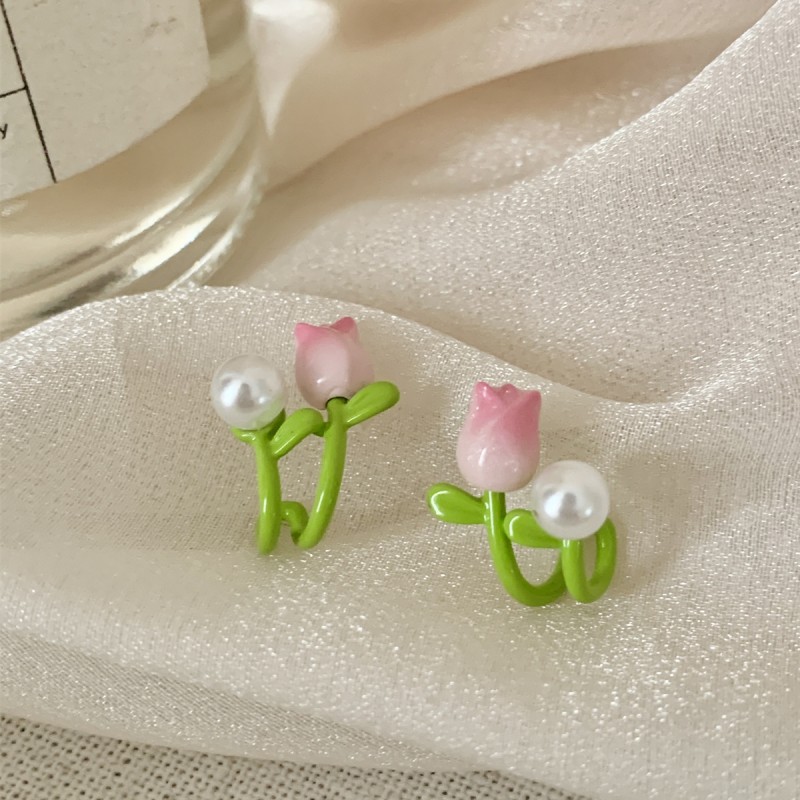 1 Pair Korean Style Flower Enamel Alloy Ear Studs display picture 2