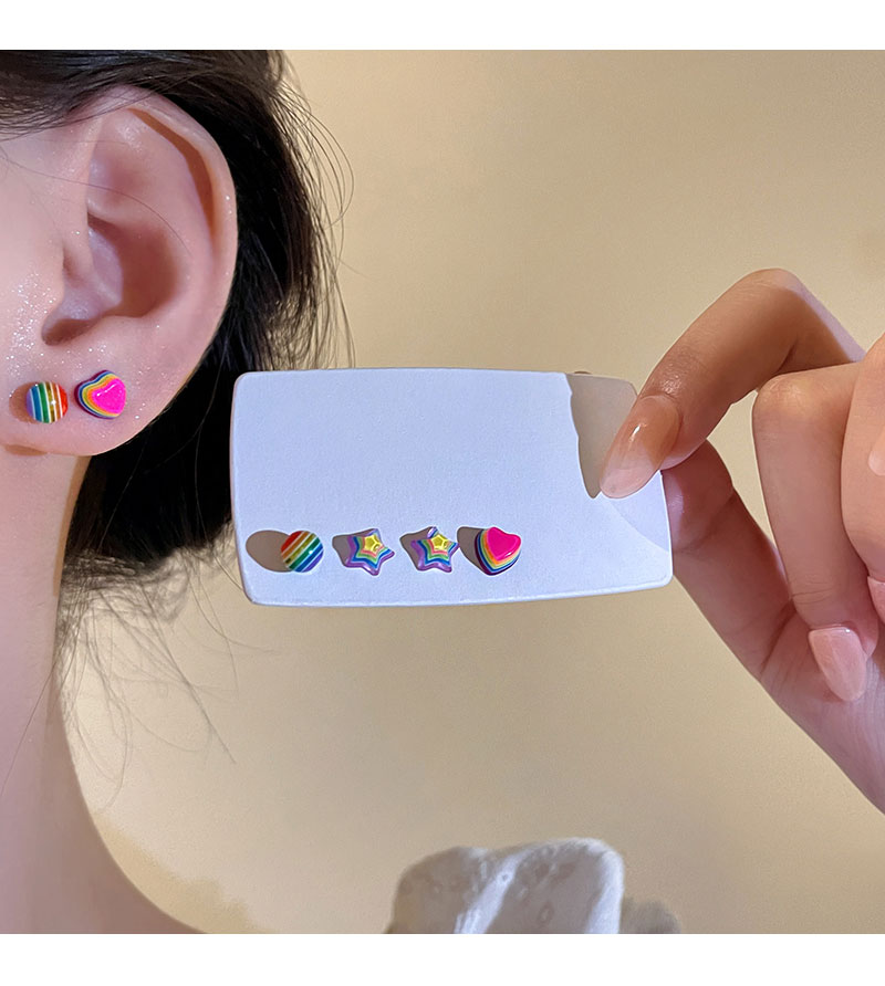 3 Pairs Korean Style Star Heart Shape Resin Ear Studs display picture 11