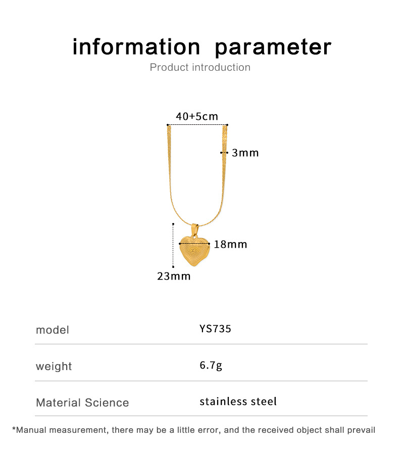 304 الفولاذ المقاوم للصدأ مطلي بذهب عيار 18 قيراط الأساسي شكل القلب قلادة قلادة display picture 1