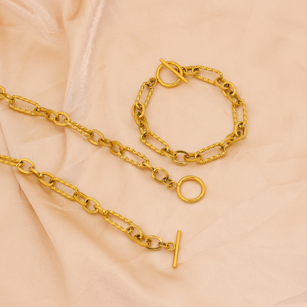 Edelstahl 304 18 Karat Vergoldet Elegant Dame Überzug Geometrisch Armbänder Halskette display picture 2