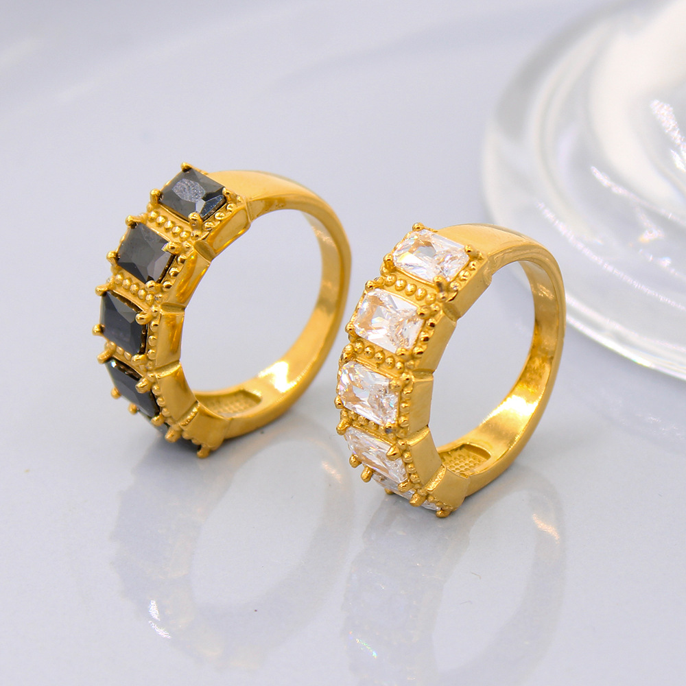 Stainless Steel 18K Gold Plated Classic Style Inlay Round Zircon Rings display picture 3