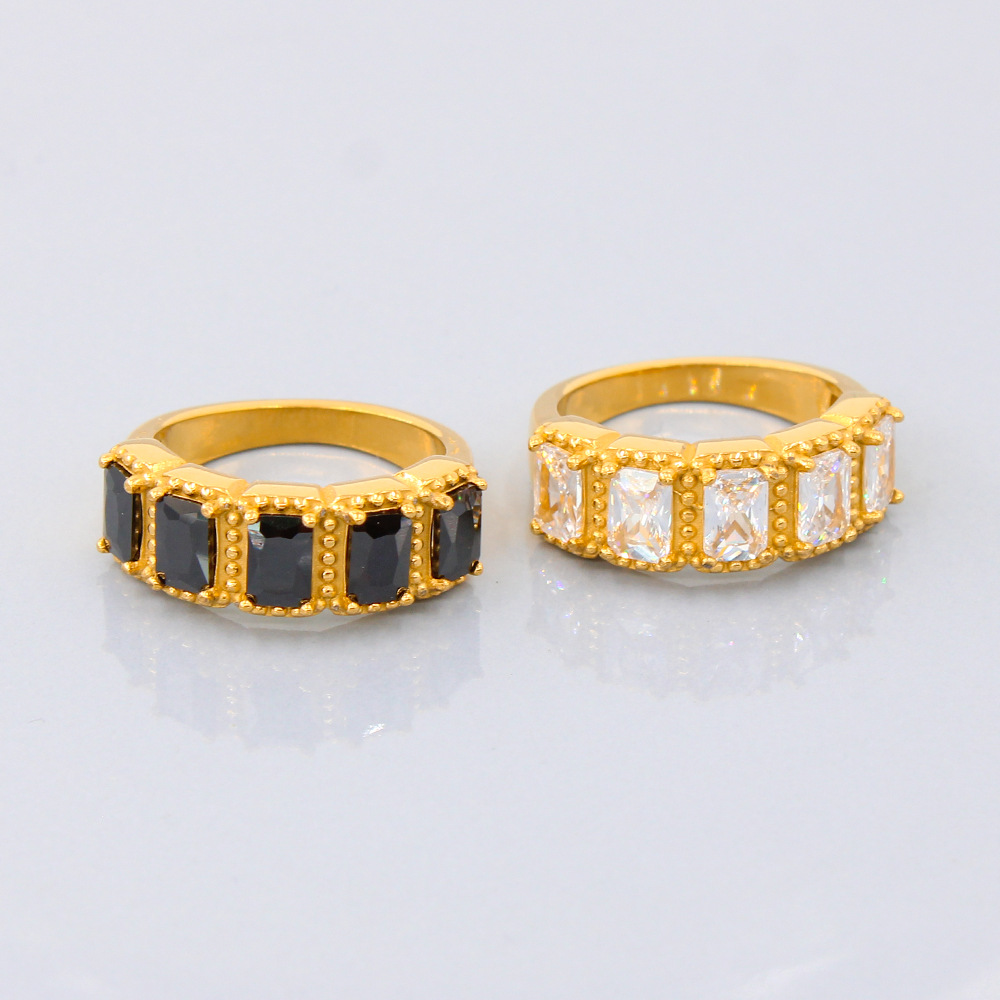 Stainless Steel 18K Gold Plated Classic Style Inlay Round Zircon Rings display picture 5