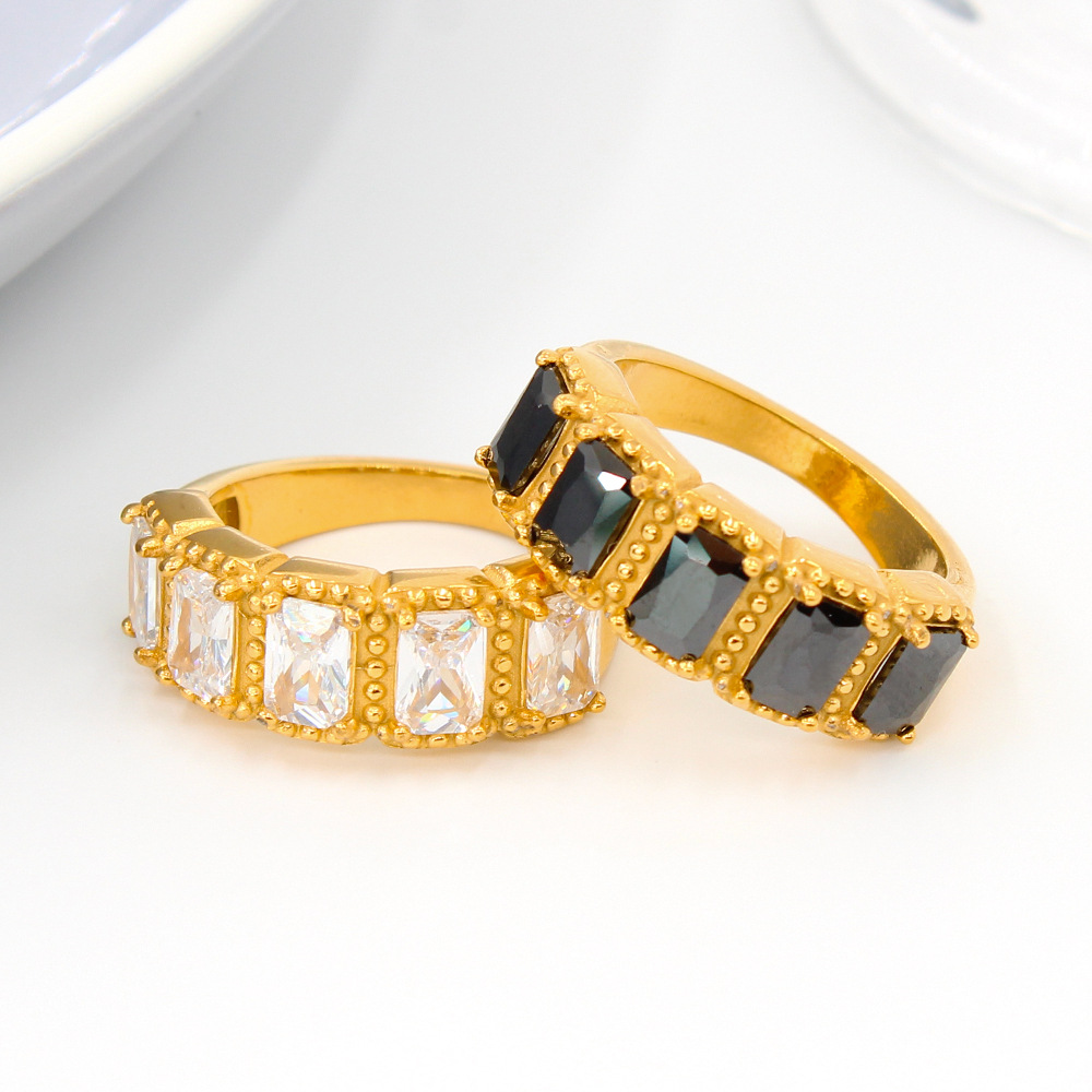 Stainless Steel 18K Gold Plated Classic Style Inlay Round Zircon Rings display picture 9
