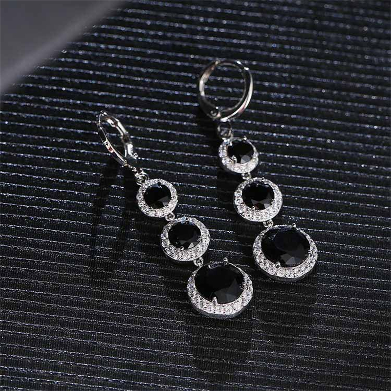 Copper Zircon Rhodium Plated Casual Vintage Style Inlay Round Zircon Earrings Necklace Jewelry Set display picture 6