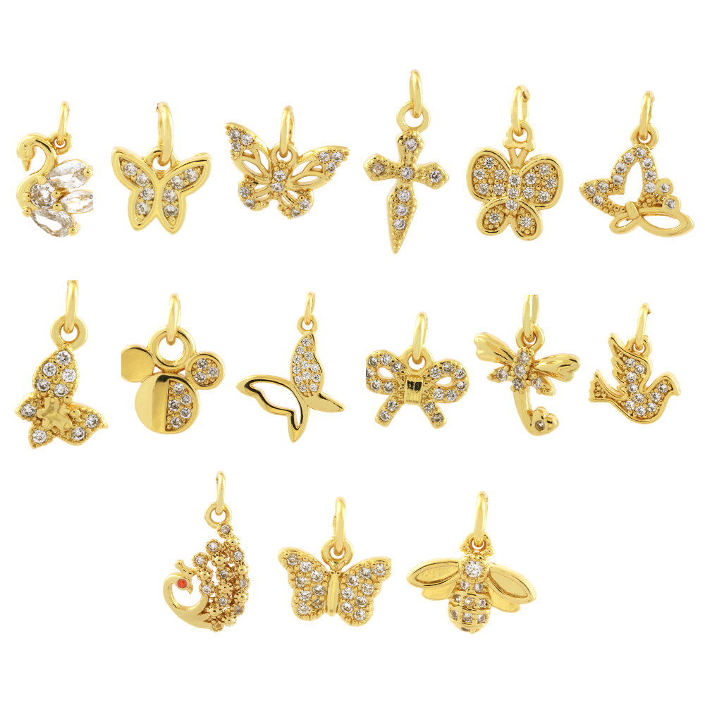 Elegant Simple Style Bee Dragonfly Butterfly Copper Plating Inlay Zircon 18k Gold Plated Charms display picture 3