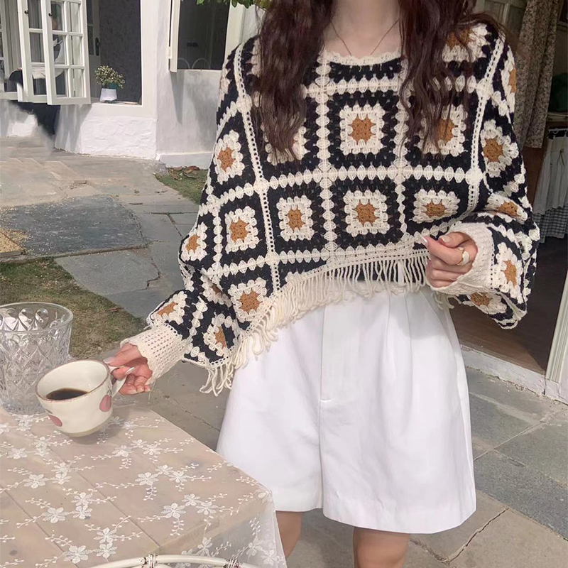 Women's Sweater Long Sleeve Sweaters & Cardigans Tassel Hollow Out Casual Geometric display picture 4