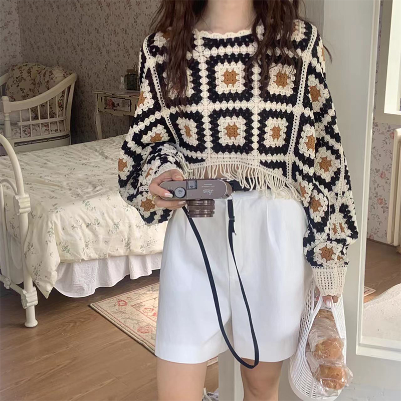Women's Sweater Long Sleeve Sweaters & Cardigans Tassel Hollow Out Casual Geometric display picture 5