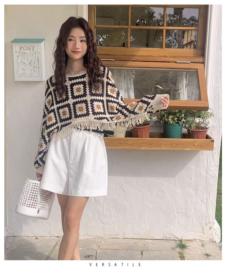 Women's Sweater Long Sleeve Sweaters & Cardigans Tassel Hollow Out Casual Geometric display picture 7