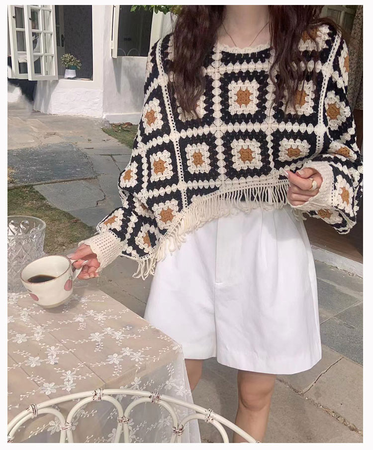Women's Sweater Long Sleeve Sweaters & Cardigans Tassel Hollow Out Casual Geometric display picture 12