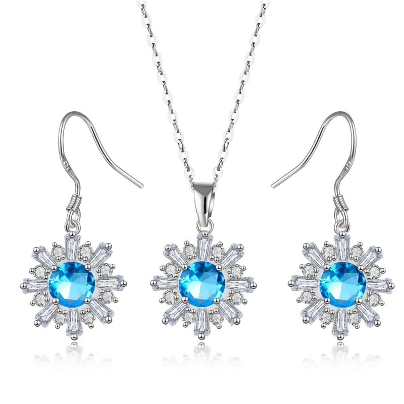 Copper Rhodium Plated Elegant Lady Simple Style Plating Inlay Flakes Snowflake Zircon Earrings Necklace display picture 2