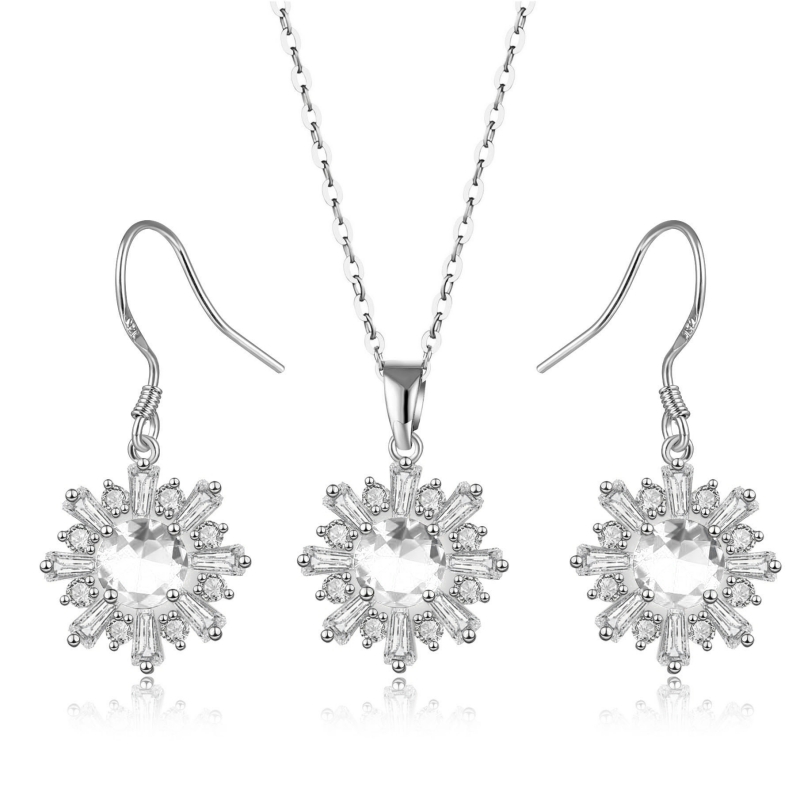 Copper Rhodium Plated Elegant Lady Simple Style Plating Inlay Flakes Snowflake Zircon Earrings Necklace display picture 1