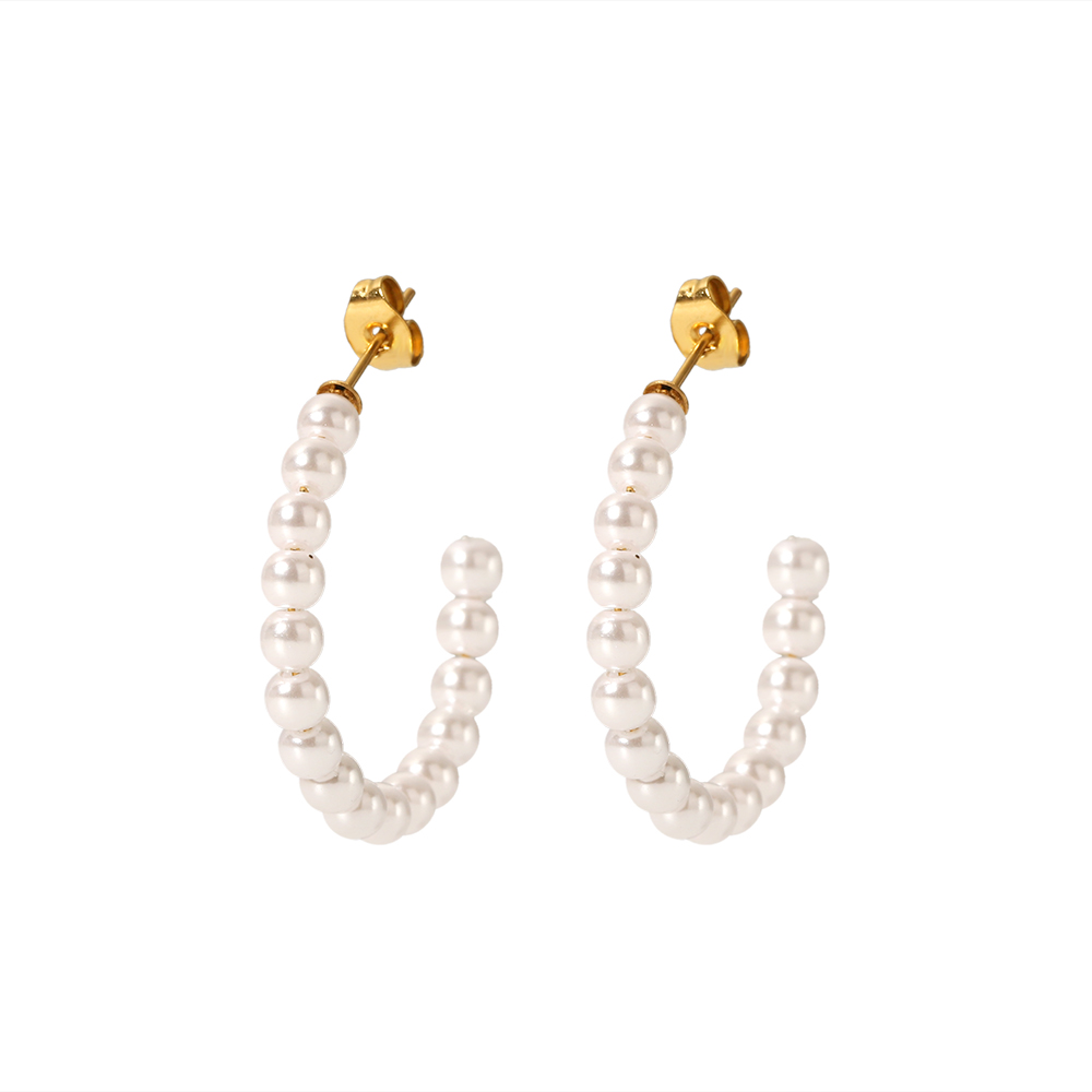 1 Pair Elegant French Style C Shape Beaded Plating 304 Stainless Steel Artificial Pearl 18K Gold Plated Ear Studs display picture 10