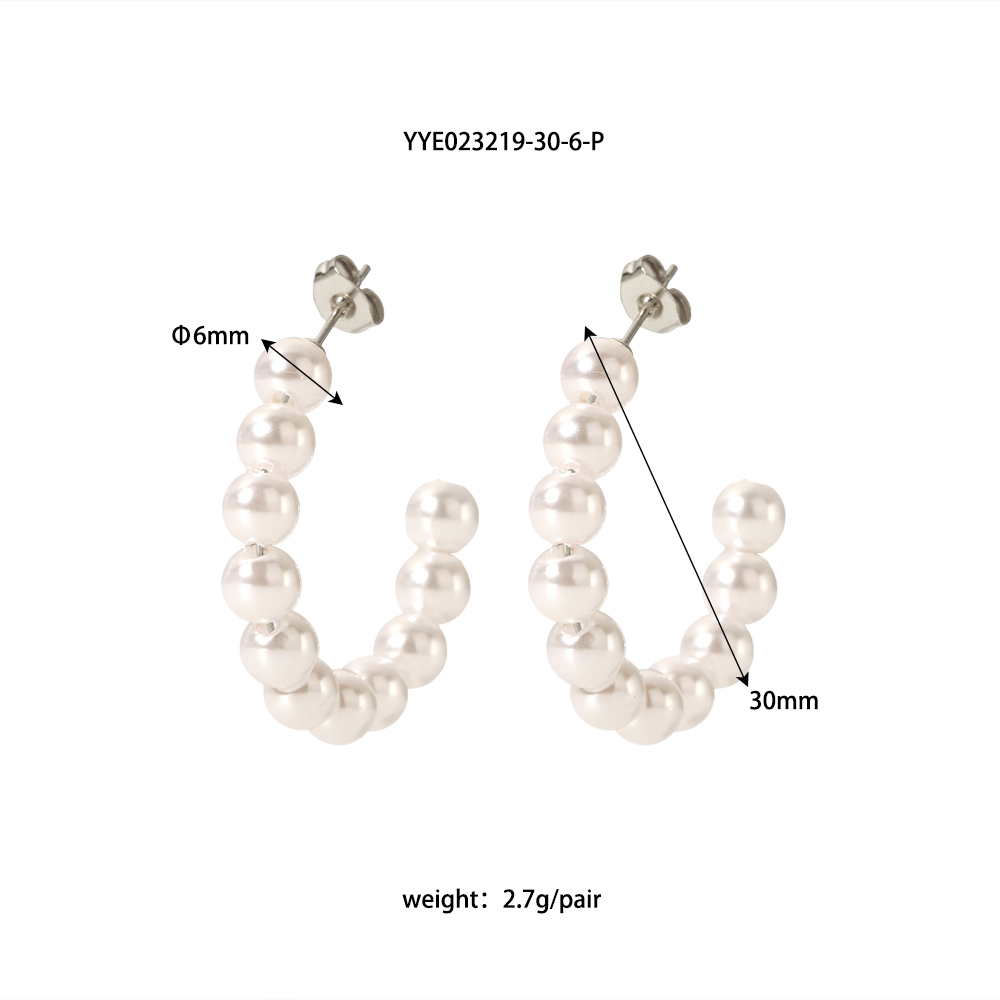 1 Pair Elegant French Style C Shape Beaded Plating 304 Stainless Steel Artificial Pearl 18K Gold Plated Ear Studs display picture 15