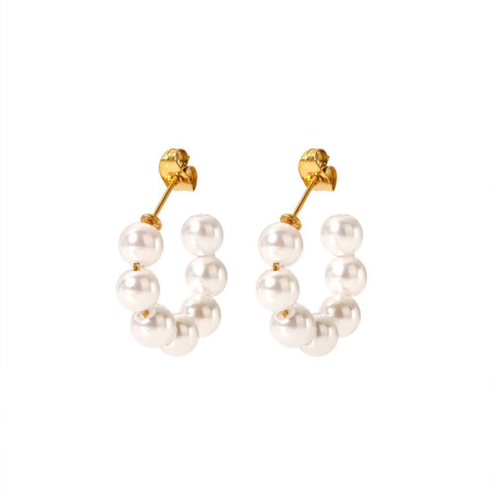 1 Pair Elegant French Style C Shape Beaded Plating 304 Stainless Steel Artificial Pearl 18K Gold Plated Ear Studs display picture 11