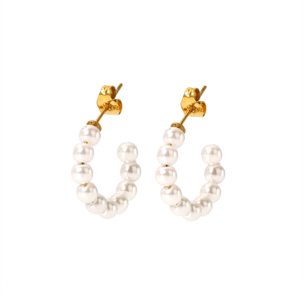 1 Pair Elegant French Style C Shape Beaded Plating 304 Stainless Steel Artificial Pearl 18K Gold Plated Ear Studs display picture 8