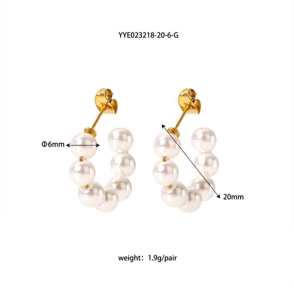 1 Pair Elegant French Style C Shape Beaded Plating 304 Stainless Steel Artificial Pearl 18K Gold Plated Ear Studs display picture 14