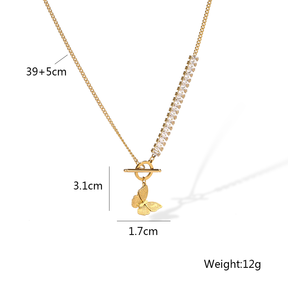 304 Stainless Steel 18K Gold Plated Simple Style Commute Toggle Plating Inlay Devil'S Eye Star Butterfly Zircon Pendant Necklace display picture 1