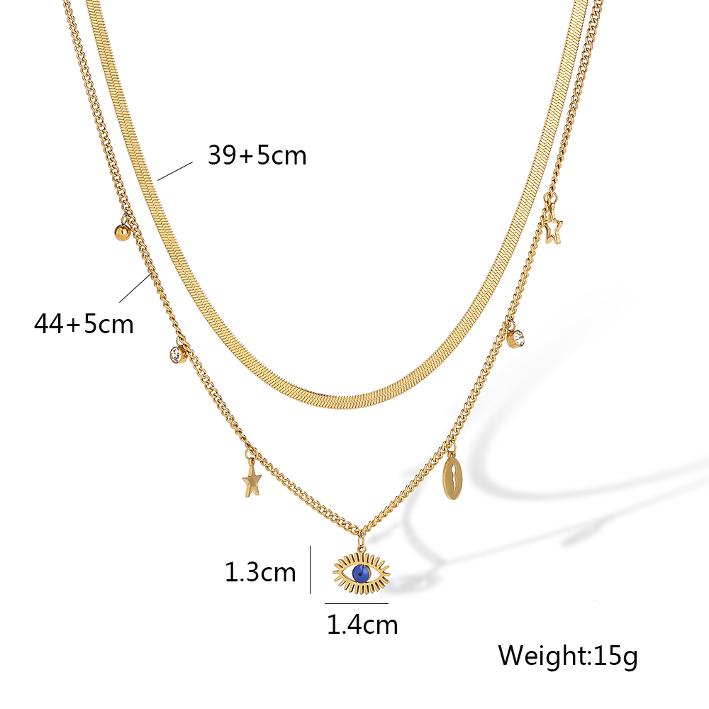 304 Stainless Steel 18K Gold Plated Simple Style Commute Toggle Plating Inlay Devil'S Eye Star Butterfly Zircon Pendant Necklace display picture 2