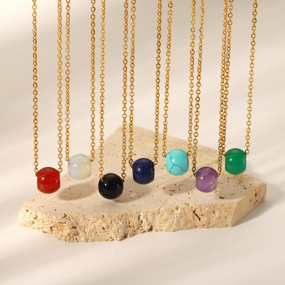 304 Stainless Steel Natural Stone 18K Gold Plated Cute Novelty Plating Solid Color Necklace display picture 2