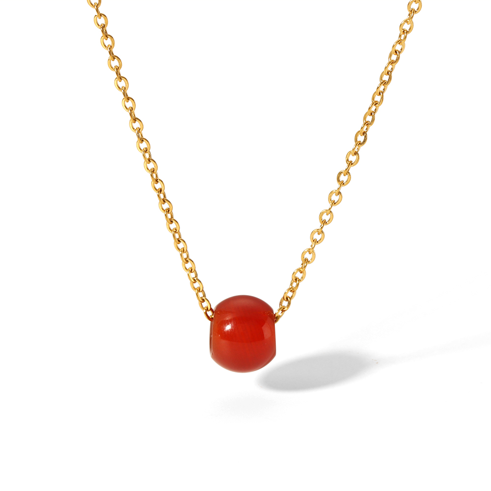 304 Stainless Steel Natural Stone 18K Gold Plated Cute Novelty Plating Solid Color Necklace display picture 10
