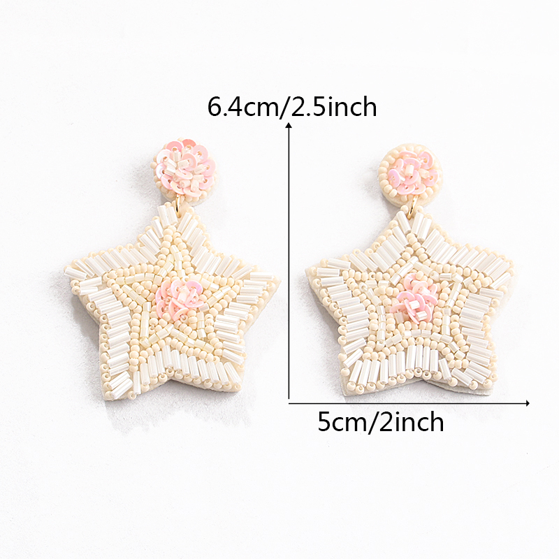 1 Pair Sweet Simple Style Artistic Pentagram Beaded Sequin Cloth Seed Bead Drop Earrings display picture 1