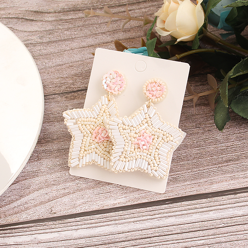 1 Pair Sweet Simple Style Artistic Pentagram Beaded Sequin Cloth Seed Bead Drop Earrings display picture 3