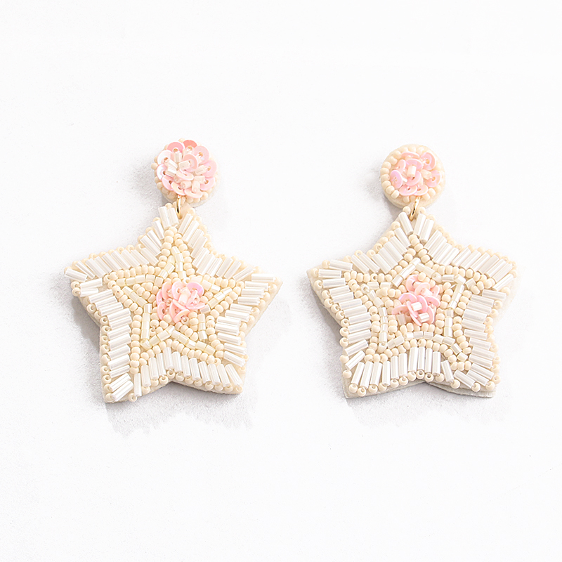 1 Pair Sweet Simple Style Artistic Pentagram Beaded Sequin Cloth Seed Bead Drop Earrings display picture 2