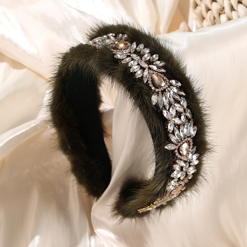 Vacation Water Droplets Rabbit Fur Inlay Zircon Hair Band display picture 9